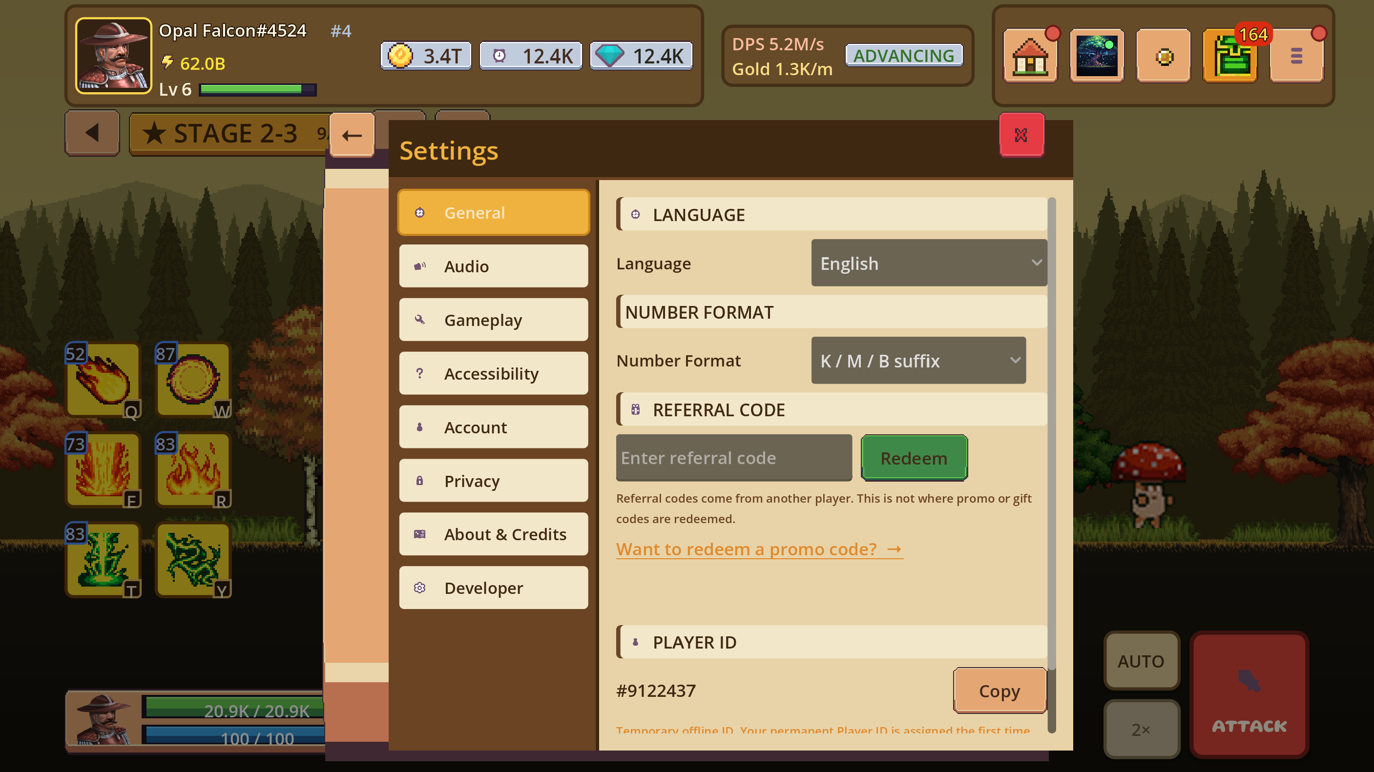 General settings screen with audio and gameplay navigation options