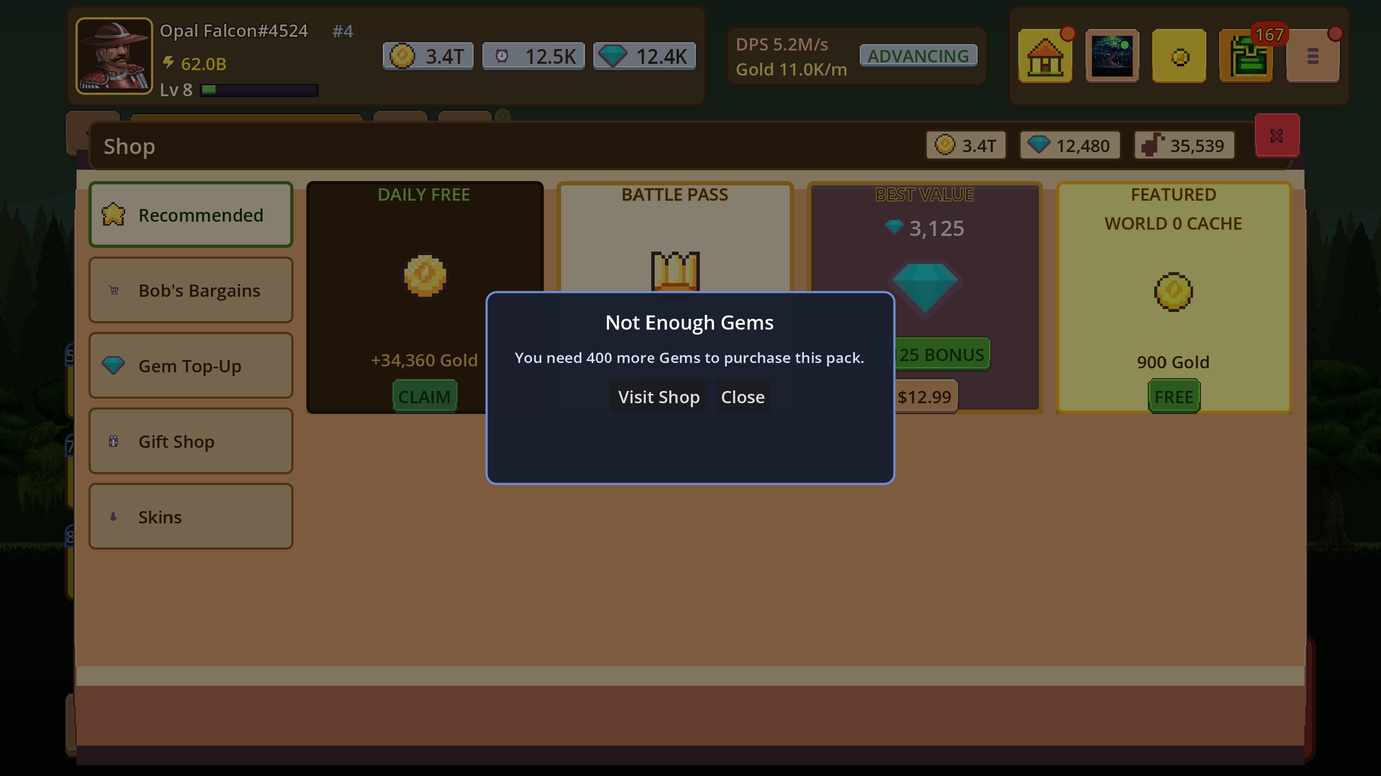 Insufficient-currency message explaining why an action cannot be completed